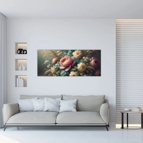 Obraz - Zátišie s kvetmi - maľba (120x50 cm)