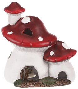Jesenná LED dekorácia Hríbový svietiaci domček, 14 x 10 x 15 cm, keramika