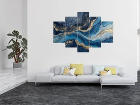 Obraz - Modrozlatý abstraktný mramor (150x105 cm)