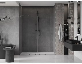Mexen Velar L Duo, posuvné sprchové dvere do otvoru 180 cm, 8mm číre sklo, brúsený grafit, 871-180-003-02-95