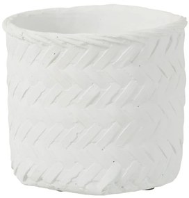 Biely cementový kvetináč s imitáciou bambusového výpletu L - Ø 20*17,5 cm