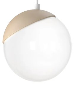 Závesné svietidlo Sfera, 1x biele sklenené tienidlo, w/drevo