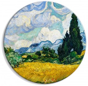 Artgeist Okrúhlý obraz - Vincent Van Gogh - A Landscape With a Yellow Field of Chrysanthemum and a Cypress Tree Veľkosť: 40x40