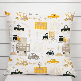 Biante Detská bavlnená obliečka na vankúš Sandra SA-672 Žlté a sivohnedé autá v meste na bielom 60 x 60 cm