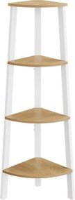 Knižnica do rohu, 4-poschodová rebríková polica 33×33×125 cm, prírodná - biela farba