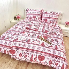Obliečky bavlnené Vianočné obliečky Christmas červené TiaHome - 1x Vankúš 90x70cm, 1x Paplón 140x200cm