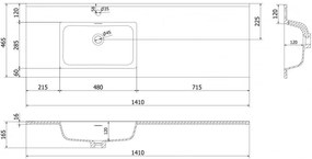 Mexen Otis, umývadlo na zapustenie 141 x 46,5 cm, ľavé, biela lesklá, 25181400L
