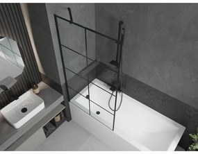 Mexen Next, vaňová zástena 1-krídlová 90 x 150 cm, fixné krídlo, 6 mm číre sklo s čiernym vzorom, čierny profil, 895-090-000-00-77-70