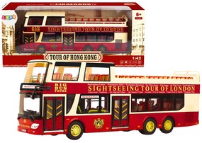 LEAN TOYS Dvojposchodový turistický autobus 1:42, kovový – červená