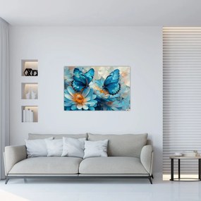Obraz - Modrí motýle (90x60 cm)