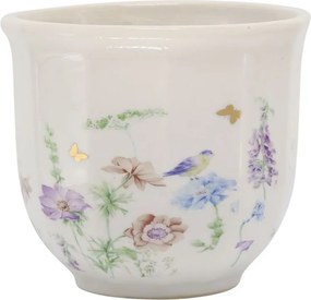 Krémový antik keramický kvetináč s kvetmi Papillon Blossom - Ø 12*10 cm