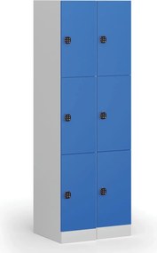 Šatníková skrinka S1 s úložnými boxmi, 3 boxy, 1850 x 300 x 500 mm, kódový zámok, tmavosivé dvere