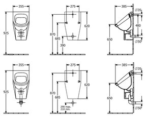 Villeroy & Boch ARCHITECTURA - Odsávací pisoár, 355x385 mm, s cieľovým objektom, prívod vody skrytý, biela alpin 55740501