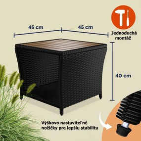Polyratanový odkladací stolík ROCCO s akáciovým drevom, 40x45x45cm, čierna/hnedá Casaria