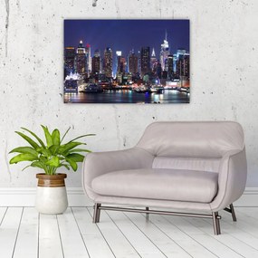 Obraz - Osvetlené New Yorské mrakodrapy (90x60 cm)