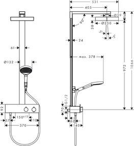 Hansgrohe Rainfinity, Showerpipe 250 1jet EcoSmart s termostatom ShowerTablet 350, chrómová, HAN-28742000
