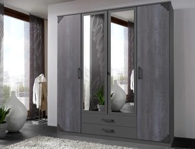 Šatníková skriňa so zrkadlami Bochum, 180 cm, grafit/sivá vintage oceľ