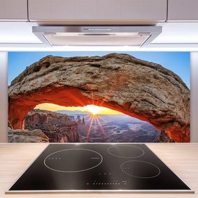 Sklenený obklad Do kuchyne Skala slnko krajina 140x70 cm