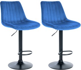 2x Barová stolička Toni - zamat, čierny rám - Modrá