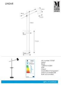 Markslöjd 107307 - Stojacia lampa s USB LINEAR 1xE14/40W/230V