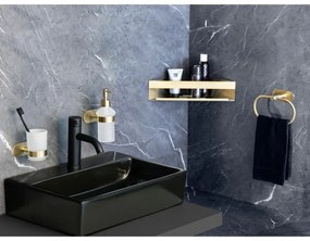 Rohová samodržiaca kúpeľňová polička z nerezovej ocele v zlatej farbe Genova – Wenko