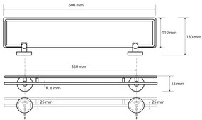 Sapho Sapho, X-ROUND E polička sklenená s výklopnou hrazdou 600x130mm, mliečne sklo, chróm, XR600