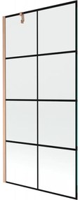 Mexen Next, 1-krídlová vaňová zástena 90 x 150 cm, 6mm číre sklo - čierny vzor, medená matná, 895-090-000-00-70-77