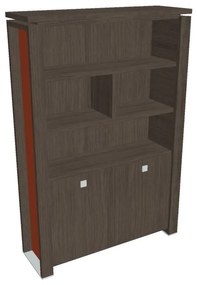 Vysoká skriňa Verno+ S 140 x 46 x 210 cm, s regálom, dub antracit / oranžová