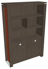 Vysoká skriňa Verno+ S 140 x 46 x 210 cm, s regálom, dub antracit / oranžová