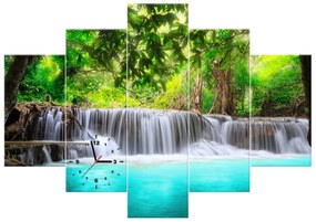 Gario Obraz s hodinami Nádherný vodopád v Thajsku - 5 dielny Rozmery: 150 x 105 cm