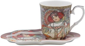 HOME ELEMENTS Porcelánový hrnček 360 ml, s podšálkou, Mucha Jeseň