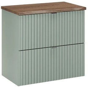 Závěsná skříňka pod umyvadlo Line Reed Green s deskou 60 cm zelená/dub casella