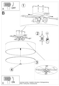 Stropné svietidlo Skala, 1x čierne textilné tienidlo, (biele sklo), (fi 60 cm)