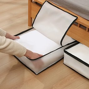 Arte Regal Textilný úložný box na uschovanie oblečenia a posteľnej bielizne, WHITE KIPIT, 60x45x30, biely