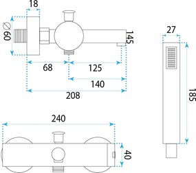 Rea Pixel, vaňová batéria s ručnou sprchovou súpravou, čierna matná, REA-B4523