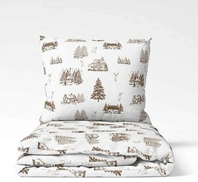 Vianočné obliečky bavlnené Chalúpka hnedá TiaHome - 1x Vankúš 90x70cm, 1x Paplón 140x200cm
