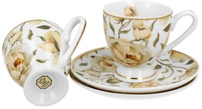 Porcelánová šálka na nohe s podšálkou English Roses White 90 ml sada 2ks