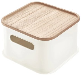 Biely úložný box s vekom z dreva paulownia iDesign Eco Handled, 21,3 x 21,3 cm