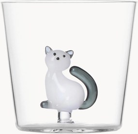 Ručne vyrobený pohár z borosilikátového skla Tabby Cat