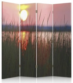 Gario Paraván Západ slnka na jazere Rozmery: 145 x 170 cm, Prevedenie: Otočný paraván 360°
