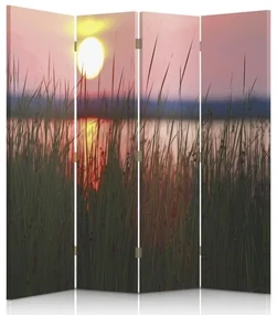 Gario Paraván Západ slnka na jazere Rozmery: 145 x 170 cm, Prevedenie: Otočný paraván 360°