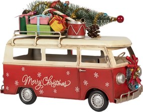 Červený retro model autobus s darčekmi a stromčekom Christmas - 38*16*28 cm