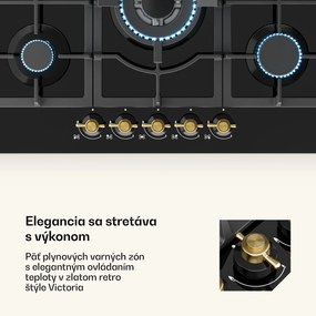 Klarstein Victoria 5, plynová varná doska, 5 Sabaf horákov, sklokeramika, retro vzhľad