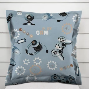 Biante Detská bavlnená obliečka na vankúš s lemom Sandra SA-588 Play Game na modrom 50 x 60 cm