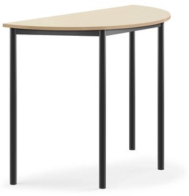 Stôl SONITUS, polkruh, 1200x600x760 mm, HPL - breza, antracit