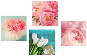 Set obrazov romantické zátišie kvetov