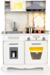 Drevená detská kuchynka ECOTOYS s LED svetlami, zvukmi a kovovými príslušenstvami