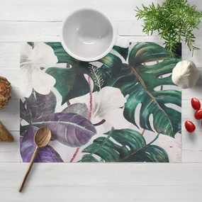 Biante Dekoračné prestieranie na stôl Leona LN-146 Tropické listy s kvetmi na režnom 30x40 cm