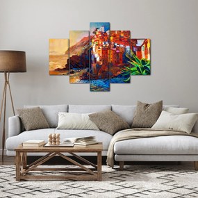 Obraz - Dedina na pobreží Cinque Terre, Talianska riviéra, moderný impresionizmus (150x105 cm)