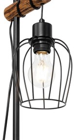 Rustikálna stolná lampa čierna s drevom - Stronk